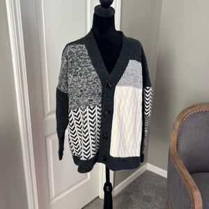 Women's Patchwork Cardigan Sweater - Black, Gray, White